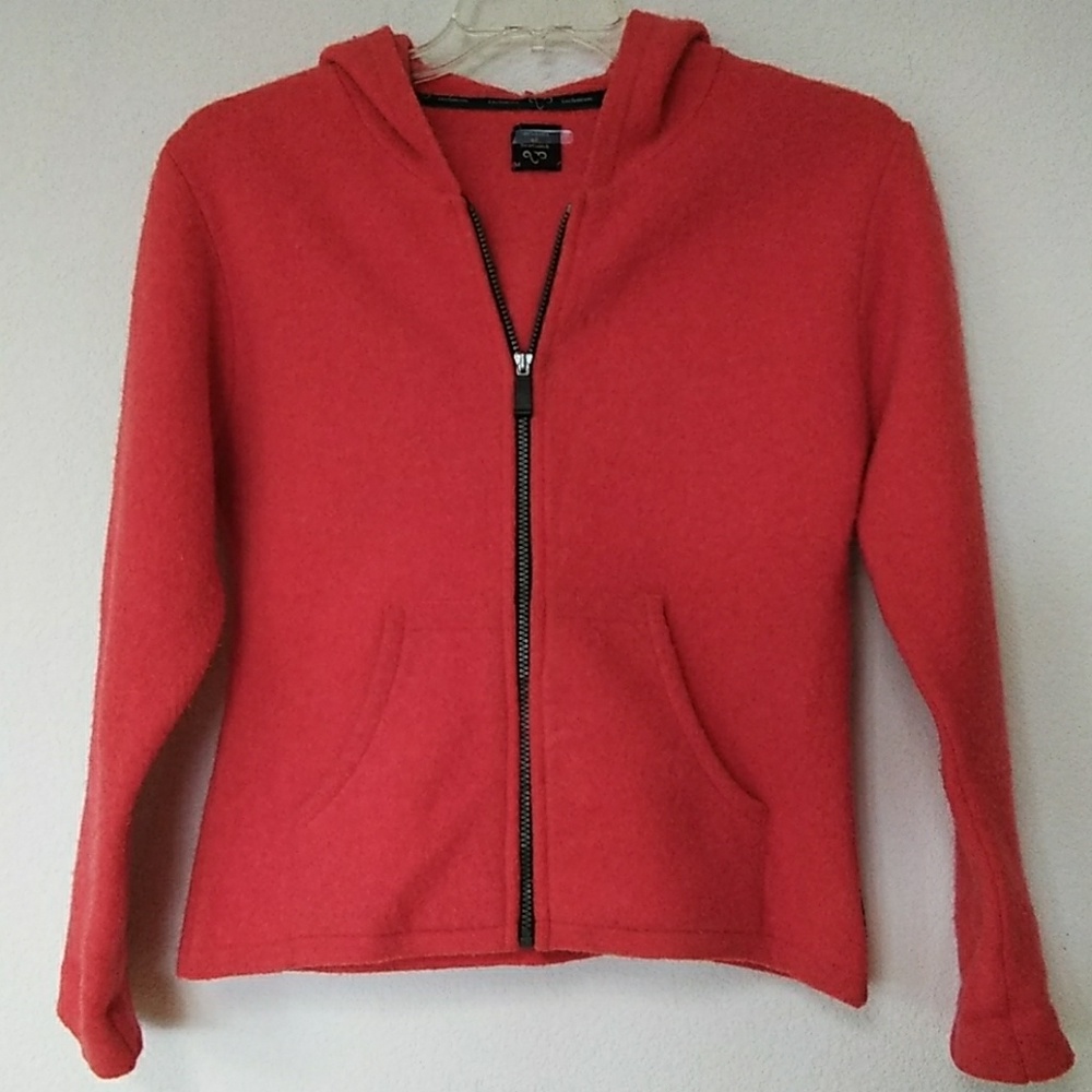 Red Hooded Zip-Front Women's Jacket